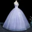 Chic / Beautiful Lavender Lace Flower Appliques Prom Dresses 2025 A-Line / Princess Strapless Sleeveless Backless Floor-Length / Long Formal Dresses