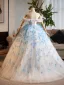 Flower Fairy White Appliques Wedding Dresses 2025 Ball Gown Off-The-Shoulder Short Sleeve Backless Floor-Length / Long