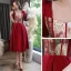 Chic / Beautiful Burgundy Printing Graduation Dresses 2022 A-Line / Princess Homecoming Square Neckline Short Sleeve Backless Floor-Length / Long Formal Dresses