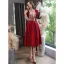 Chic / Beautiful Burgundy Printing Graduation Dresses 2022 A-Line / Princess Homecoming Square Neckline Short Sleeve Backless Floor-Length / Long Formal Dresses