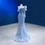 High End Charmant Himmelblau Perlenstickerei Pailletten Abendkleider 2023 Meerjungfrau One-Shoulder Lange Ärmel Rückenfreies Gespaltete Front Sweep / Pinsel Zug Abend Festliche Kleider