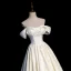 Vintage / Retro Ivory Printing Prom Dresses 2023 A-Line / Princess Off-The-Shoulder Short Sleeve Backless Floor-Length / Long Formal Dresses