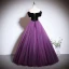 Vintage / Retro Purple Sequins Rhinestone Prom Dresses 2023 Ball Gown Off-The-Shoulder Short Sleeve Backless Floor-Length / Long Prom Formal Dresses