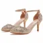 Sexy Silber Strass Brautschuhe 2023 7 cm Stilettos Knöchelriemen Spitzschuh Hochzeit Sandaletten Hochhackige