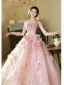 Flower Fairy Candy Pink Sequins Appliques Tassel Prom Dresses 2025 A-Line / Princess Strapless Sleeveless Backless Floor-Length / Long Prom Formal Dresses