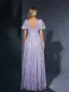 Chic / Belle Lavande En Dentelle Fleur Robe De Bal 2025 Princesse V-Cou Manches Courtes Dos Nu Longue Promo Robe De Ceremonie
