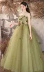 Élégant Vert Cendré Appliques Robe De Bal 2024 Robe Boule Bustier Sans Manches Dos Nu Longue Robe De Ceremonie