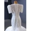 High-end White Handmade  Beading Pearl Sequins Wedding Dresses 2023 Trumpet / Mermaid Scoop Neck Short Sleeve Court Train Wedding