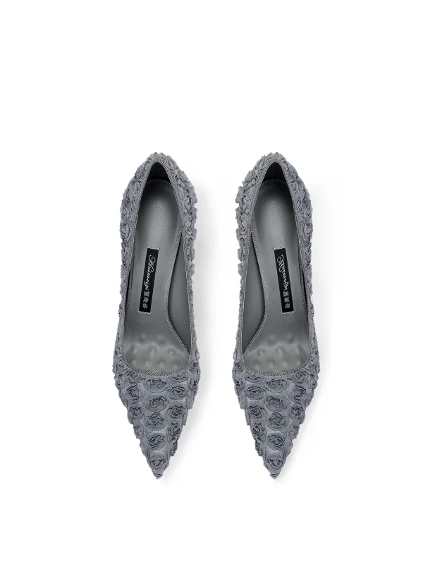 Chic / Belle Gris Promo Fleur Escarpins 2025 Cuir 10 cm Talons Aiguilles À Bout Pointu Escarpins Talons Hauts