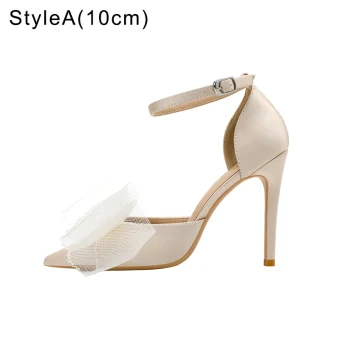 Classy Champagne Bow Prom Womens Shoes 2022 Ankle Strap 10 Cm Stiletto Heels Pointed Toe Womens Shoes High Heels