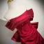 Chic / Beautiful Burgundy Prom Dresses 2025 A-Line / Princess Off-The-Shoulder Short Sleeve Backless Bow Sweep Train Prom Formal Dresses
