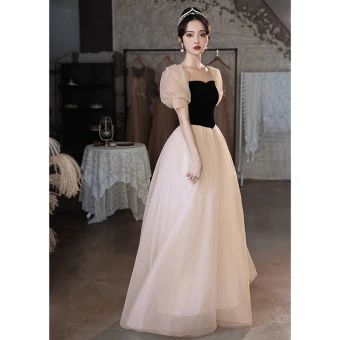 Chic Belle Champagne Robe De Bal 2022 Princesse Encolure Carrée Gonflée Manches Courtes Dos Nu Longue Robe De Ceremonie