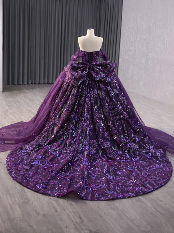 Sparkly Vintage Purple Paljetter Ballkjoler 2024 Ballkjole Kjæreste Uten Ermer Ryggløse Sløyfe Domstol Tog Ball Formelle Kjoler