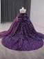 Sparkly Vintage Purple Paljetter Ballkjoler 2024 Ballkjole Kjæreste Uten Ermer Ryggløse Sløyfe Domstol Tog Ball Formelle Kjoler
