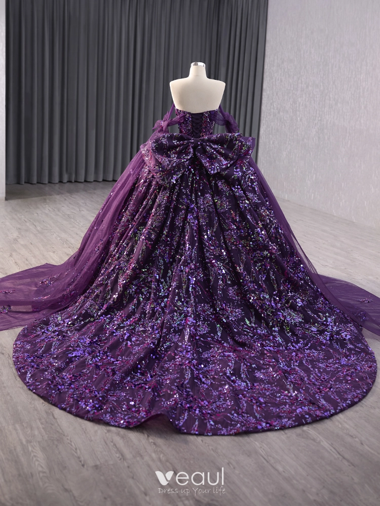 fitted lace wedding dress A-line Purple Straps Satin and Tulle Evening Dress, Purple Prom Dress –  Cutedressy main image 0