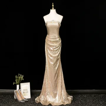 Sexy Glitter Champagne Pailletten Avondjurken 2025 Trompet Zeemeermin Strapless Mouwloos Ruglooze Lange Avond Gelegenheid Jurken