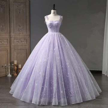 Chic Belle Lavande Glitter Robe De Bal 2023 Robe Boule Bretelles Spaghetti Sans Manches Dos Nu Longue Promo Robe De Ceremonie