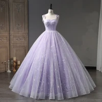 Schöne Lavendel Glanz Ballkleider 2023 Ballkleid Spaghettiträger Ärmellos Rückenfreies Lange Ball Festliche Kleider