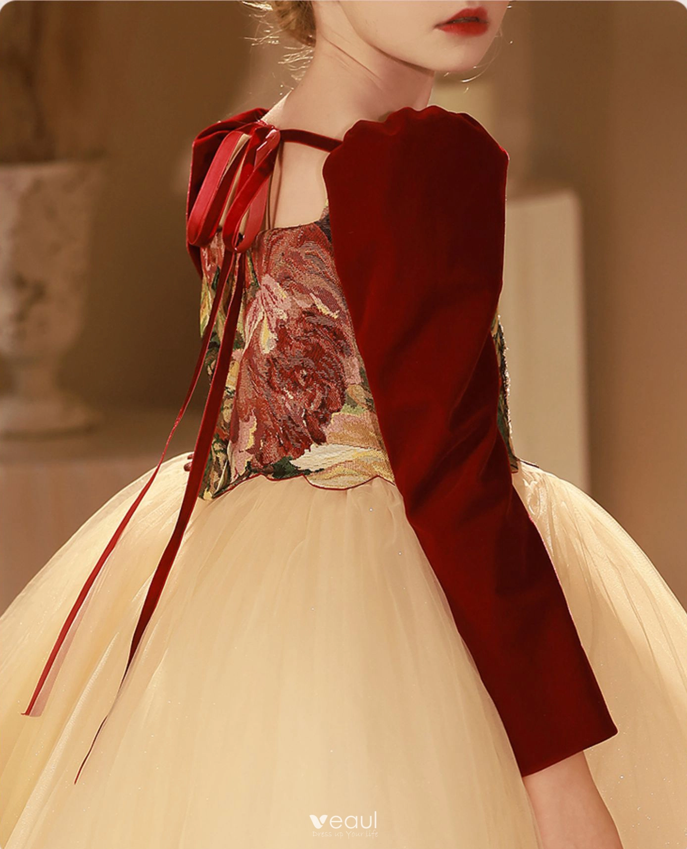 Flower girl dresses burgundy and gold best sale