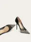 Charming Black See-through Rhinestone Prom Pumps 2025 Leather 10 cm Stiletto Heels Pointed Toe Pumps High Heels