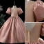 Chic / Beautiful Blushing Pink Satin Flower Girl Dresses 2022 Ball Gown V-Neck Puffy Short Sleeve Backless Floor-Length / Long Prom Flower Girl Dresses