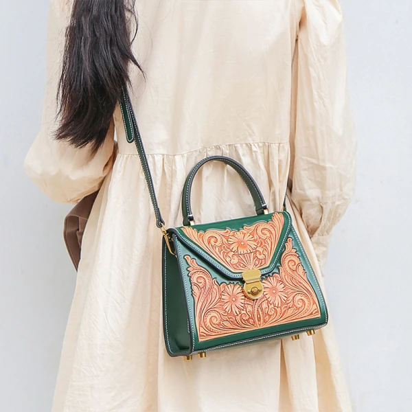 Vintage / Retro Dark Green Handmade  Leather Casual Women's Bags Tote Bag Shoulder Bags 2022