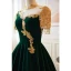 Vintage / Retro Dark Green Velvet Beading Rhinestone Tassel Prom Dresses 2023 A-Line / Princess High Neck Short Sleeve Backless Floor-Length / Long Formal Dresses