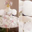 Chic / Belle Blanche Impression Anniversaire Courte Robe Ceremonie Fille 2022 Robe Boule Encolure Carrée Gonflée Manches Courtes Dos Nu Noeud Robe Ceremonie Fille
