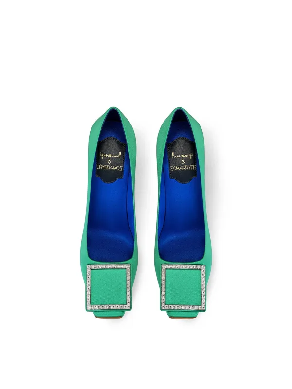 Vintage / Originale Vert Citron Faux Diamant Cuir Promo Escarpins 2026 5 cm Talons Épais Pied Carré Escarpins Talons Hauts