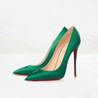 Fine Grønn Aften Satin Rød Såle Pumps 2023 10 Cm Stiletthæler Spisse Pumps Høyhælte