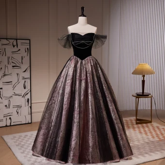 Charmant Noire Glitter Robe De Bal 2023 Princesse De L Épaule Sans Manches Dos Nu Noeud Longue Promo Robe De Ceremonie