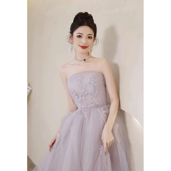 Chic / Beautiful Lavender Sequins Lace Flower Prom Dresses 2023 A-Line / Princess Strapless Sleeveless Backless Floor-Length / Long Formal Dresses