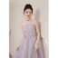Chic / Beautiful Lavender Sequins Lace Flower Prom Dresses 2023 A-Line / Princess Strapless Sleeveless Backless Floor-Length / Long Formal Dresses