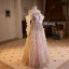 Scintillantes Haut de Gamme Rougissant Rose Perle Appliques Paillettes Robe De Soirée 2023 Princesse De l'épaule 3/4 Manches Dos Nu Longue Soirée Robe De Ceremonie