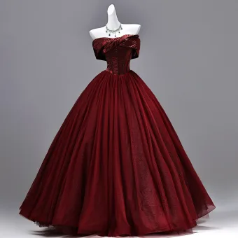 Elegant Burgundy Glitter Prom Dresses 2026 Ball Gown Strapless Sleeveless Backless Floor Length Long Formal Dresses