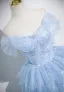 Bling Bling Sky Blue Glitter Sequins Prom Dresses 2025 Ball Gown Strapless Sleeveless Backless Floor-Length / Long Prom Formal Dresses