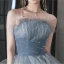 Chic / Beautiful Sky Blue Cascading Ruffles Pearl Prom Dresses 2023 A-Line / Princess Strapless Sleeveless Backless Floor-Length / Long Prom Formal Dresses