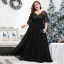 Chic / Beautiful Black Lace Flower Plus Size Evening Dresses 2025 A-Line / Princess V-Neck Short Sleeve Floor-Length / Long Tulle Evening Party Formal Dresses