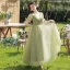 Modest / Simple Sage Green Bow Bridesmaid Dresses 2022 A-Line / Princess Short Sleeve Backless Floor-Length / Long Bridesmaid Wedding Party Dresses