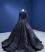 Haut de Gamme Bling Bling Noire Fait main Paillettes Robe De Bal 2024 Robe Boule Encolure Dégagée Manches Longues Train De Balayage Promo Robe De Ceremonie