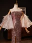 Glitzernden Sexy Champagner Pailletten Gespaltete Front Abendkleider 2024 Meerjungfrau Bandeau Ärmellos Rückenfreies Lange Abend Festliche Kleider