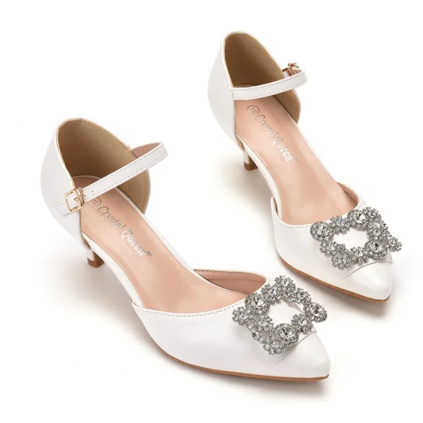 Chic / Beautiful White Rhinestone Wedding Shoes 2022 5 cm Stiletto Heels Pointed Toe Wedding High Heels