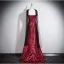 Sexy Bordeaux Paillettes Robe De Soirée 2025 Trompette / Sirène Volants Bustier Sans Manches Dos Nu Train De Balayage Robe De Ceremonie