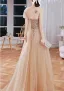 Scintillantes Champagne Paillettes Robe De Bal 2025 Princesse Une épaule Manches Courtes Dos Nu Longue Robe De Ceremonie
