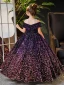 Sparkly Purple Sequins Birthday Flower Girl Dresses 2024 Ball Gown Scoop Neck Short Sleeve Backless Floor-Length / Long