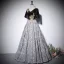 Élégant Noire Perlage Paillettes Impression Robe De Bal 2022 Princesse V-Cou Manches Courtes Dos Nu Longue Promo Robe De Ceremonie