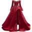 High End Burgunderrot Handgefertigt Perlenstickerei Pailletten Ballkleider 2022 Satin Ballkleid Off Shoulder Lange Ärmel Rückenfreies Sweep / Pinsel Zug Ball Festliche Kleider