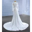 High-end Ivory Satin Wedding Dresses 2022 Trumpet / Mermaid High Neck Beading Pearl Sequins Long Sleeve Floor-Length / Long Wedding