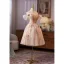 Flower Fairy Champagne Beading Sequins Pearl Lace Flower Homecoming Graduation Dresses 2025 Ball Gown Off-The-Shoulder Short Sleeve Backless Knee-Length Formal Dresses