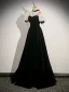 Chinese style Black Pearl Flower Velvet Prom Dresses Cheongsam 2023 A-Line / Princess High Neck Short Sleeve Backless Floor-Length / Long Prom Formal Dresses
